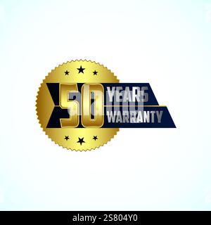 Werbung 50 Jahre Garantie Silber- und goldfarbenes Emblem für Etikett, Icon, Logo, Abzeichen, Symbol Stock Vektor