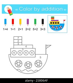 Farbe nach Hinzufügen. Vektor-Illustration für Kinder Bildung. Cartoon-Schiff. Stock Vektor