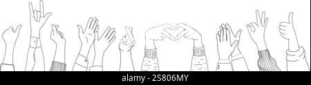 Kritzelskizze Hände hoch Gesten Comic Icons Silhouetten Vektor Set. Stock Vektor