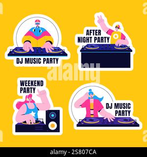 DJ Party Club Nachtleben Social Media Label Illustration mit flachen Zeichentrickvorlagen Stock Vektor