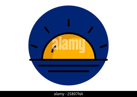 Sonnenaufgangssymbol. Symbolstil für farbige Umrisse. Symbol für Uhrzeit und Datum. Vektorillustration für Zeitelemente Stock Vektor