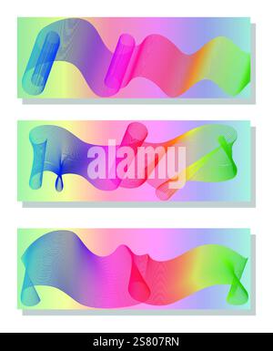 Abstrakter Hintergrund mit Regenbogenlinien, horizontales Banner. Stock Vektor