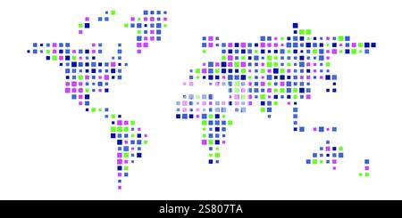 Bunte Weltkarte Mosaik von kleinen Quadraten. Vektorgrafik. Stock Vektor