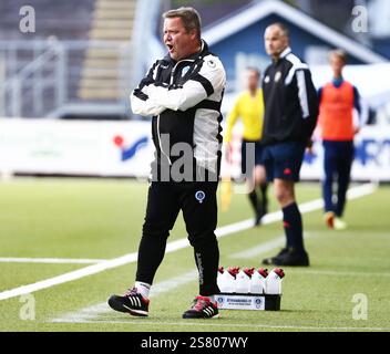 Åtvidabergs FF Trainer Roar Hansen während des Fußballspiels zwischen Åtvidabergs FF gegen Djurgården IF, Allsvenskan, Kopparvallen Arena, Åtvidaberg, Schweden. Stockfoto