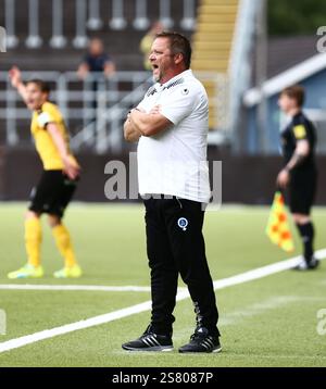 Åtvidabergs FF Trainer Roar Hansen während des Fußballspiels zwischen Åtvidabergs FF und Frej Täby, Superettan, Kopparvallen, Åtvidaberg, Schweden. Stockfoto