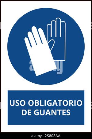 Blaues uso obligatorio de guantes-Schild auf weißem Hintergrund (trad. Handschutz muss getragen werden) Stock Vektor