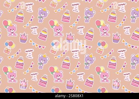Geburtstagsfeier nahtloses Muster Clipart Hintergrund Design. Happy Birthday Gruß in endlosen und fortlaufenden handgezeichneten, farbenfrohen Deko Clip Art Stock Vektor