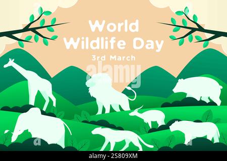 Hintergrund-Illustration des Welttages der Tierwelt im Papierkunst-Stil Stock Vektor