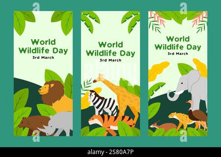 Kollektion World Wildlife Day vertikale Banner Illustration Stock Vektor