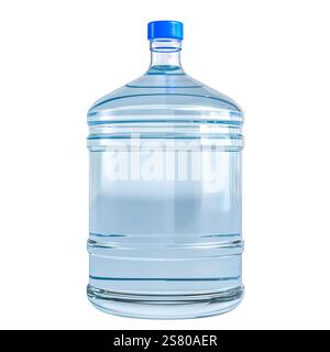 Große Kunststoff-Wasserflasche mit blauem Verschluss, transparenter Hintergrund 3d Stockfoto