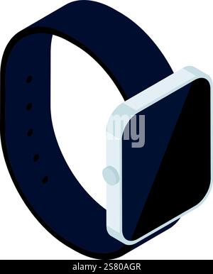Isometrische Smartwatch mit schwarzem Armband und leerem Bildschirm, die moderne tragbare Technologie für Zeitmanagement, Fitness-Tracking und Kommunikation bietet Stock Vektor