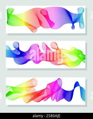 Abstrakter Hintergrund mit Regenbogenlinien, horizontales Banner. Stock Vektor
