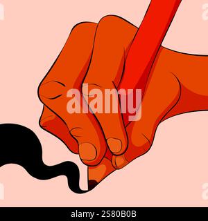 Illustration mit Bleistift in der Hand. Abstrakte Kunst schreiben. Hand mit Bleistift Konzept Kunst Illustration Stock Vektor