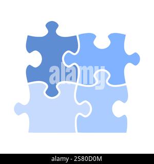 Puzzle Stücke Vektor-Objekt Set. Vier einfache Puzzleteile Illustration. Flaches Design. Stock Vektor
