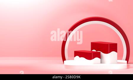 3D-Rendering eines Podiums oder einer Anzeige zur Vermarktung eines Objekts. Mit indonesischem Thema. Stockfoto