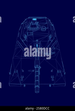Blauer Tank wird auf blauem Hintergrund angezeigt. Der Panzer ist ein Militärfahrzeug. Stock Vektor