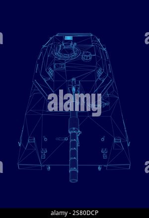 Blauer Tank wird auf blauem Hintergrund angezeigt. Der Panzer ist ein Militärfahrzeug. Stock Vektor