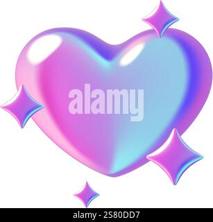 Rosa und Blau holographisches Herz 3D Emoji mit Glitzern Stock Vektor