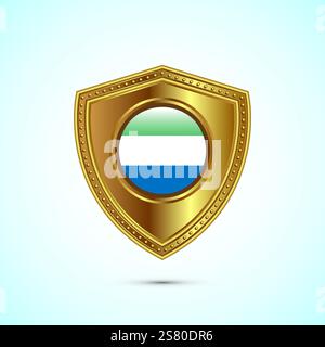 Abgerundete Flagge von Sierra Leone mit goldenem Hochglanzschild Stock Vektor