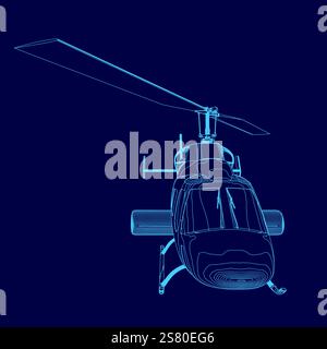 Blauer Hubschrauber wird auf blauem Hintergrund angezeigt. Das Bild ist eine stilisierte Zeichnung eines Helikopters, wobei die blaue Farbe die Szene dominiert Stock Vektor