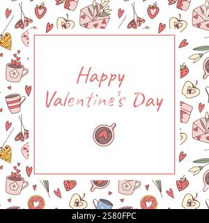 Grußkartendesign mit quadratischem Rahmen zum Valentinstag Stock Vektor
