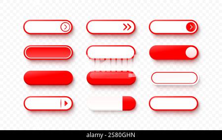 Klicken Sie hier, Schaltflächensatz, Link-Mausklick, transparenter Hintergrund. Vektor Stock Vektor
