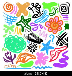 Dekorativer Abstrakt mit Formenkritzeln. Abstrakte moderne moderne trendige Vektorillustration für Designkonzept. Stock Vektor