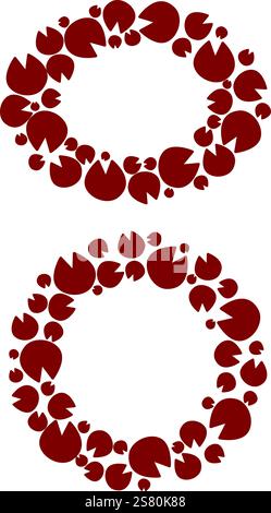 Wegabdrücke des runden und ovalen Vektorrahmensatzes des Pferdes. Pferdewege. Spur des wilden Pferdes. Silhouette. Vektor isoliert. Tierhandlung, Druck, Text Stock Vektor