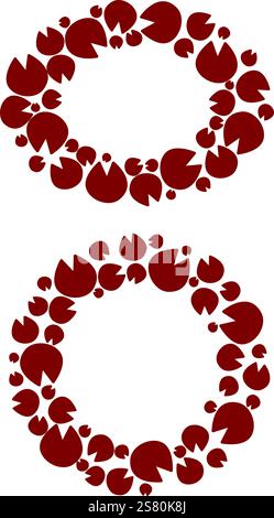 Wegabdrücke des runden und ovalen Vektorrahmensatzes des Pferdes. Pferdewege. Spur des wilden Pferdes. Silhouette. Vektor isoliert. Tierhandlung, Druck, Text Stock Vektor