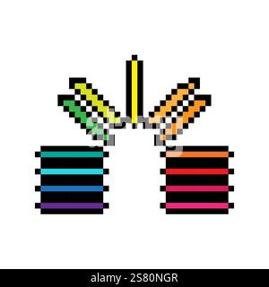 Pixeldesign. Bunte gestreifte Blöcke. Digitales Retro-Muster. Lebendige Vektorformen. Stock Vektor