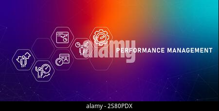 Leistungsmanagement Mitarbeiterkennzahlen messen Produktivität und Arbeitsbeurteilung Gradientenüberschrift Human Resource Design Symbolgruppe Stock Vektor