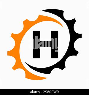 Design-Vorlage für Anfangsbuchstabe H Gear Logo. Automobil-Gear-Logo für geschäftliche und industrielle Identität Stock Vektor