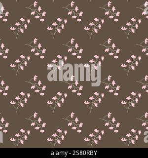 Zartes rosafarbenes Blumenmuster auf braunem Hintergrund. Stock Vektor