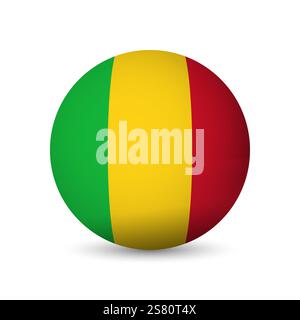 Mali-Flagge - 3D-Kugel in Flaggenfarben, die eine kulturelle Identität und ein kulturelles Erbe des Landes darstellt. Das Wesen des nationalen Stolzes und der Einheit. Vektorobjekt auf weißem Hintergrund. Stock Vektor