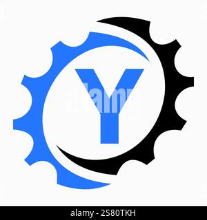 Designvorlage für Anfangsbuchstaben Y Gear Logo. Automobil-Gear-Logo für geschäftliche und industrielle Identität Stock Vektor