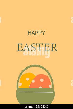 Frohe ostern Grußkarte mit bunten Eiern in einem Korb. Die abstrakte Karteikarte der modernen Geometrie. Stock Vektor