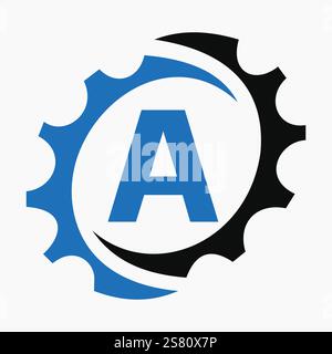 Initial Letter A Gear Logo Design Template. Automobil-Gear-Logo für geschäftliche und industrielle Identität Stock Vektor