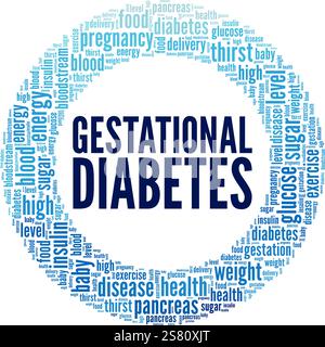 Gestationsdiabetes Wortwolke Konzeptdesign isoliert auf weißem Hintergrund. Stock Vektor