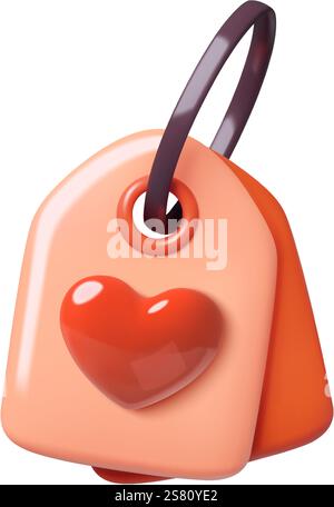 Rosafarbener 3D Preis oder Geschenkanhänger mit einer roten Herzvektor-Illustration isoliert auf weißem Hintergrund Stock Vektor