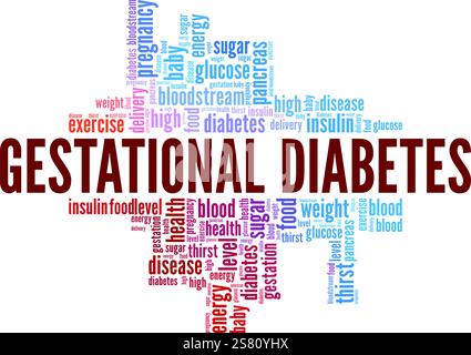 Gestationsdiabetes Wortwolke Konzeptdesign isoliert auf weißem Hintergrund. Stock Vektor