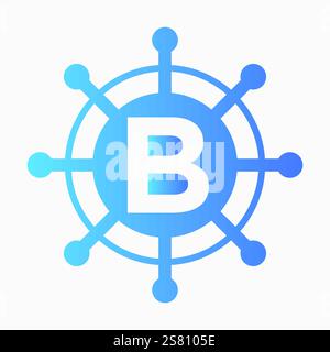 Initial Letter B Sailing Logo Design Vector Template Konzept mit Lenkungsschiff Symbol Stock Vektor