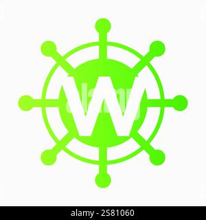 Initial Letter W Sailing Logo Design Vektor Template Konzept mit Lenkschiff Symbol Stock Vektor