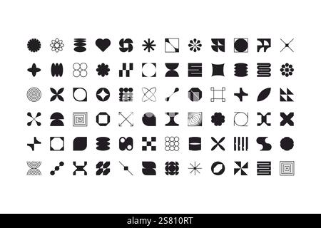 Brutalistische abstrakte geometrische Formen. Moderne bauhaus-Figuren, minimalistische Neo-Geo-zeitgenössische Blöcke, schlichte schweizer Designelemente. Vektorsatz. Stock Vektor