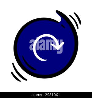 Runder lila Knopf mit weißem runden Pfeil. Einfaches Vektorelement auf weißem Hintergrund. Handgezeichnetes Download-Symbol, Update Stock Vektor