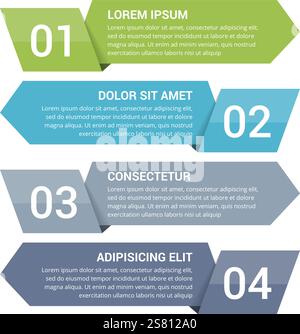 Infografik-Vorlage mit vier Schritten mit Pfeilen, Vektorgrafik eps10-Illustration Stock Vektor