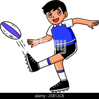 Rugby-Spieler Kicking the Ball Cartoon Clipart Stock Vektor