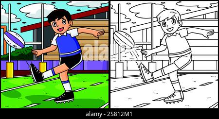 Rugby Spieler Kicking Ball Malillustration Stock Vektor