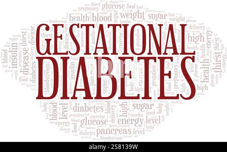 Gestationsdiabetes Wortwolke Konzeptdesign isoliert auf weißem Hintergrund. Stock Vektor