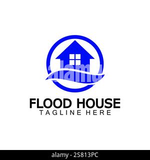 Logo des House Flood-Symbols. Fluss Wasser Naturkatastrophe Schaden Haus Vektor-Symbol. Stock Vektor