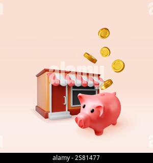 3D-Franchise-Geschäft zum Verkauf. Stock Vektor